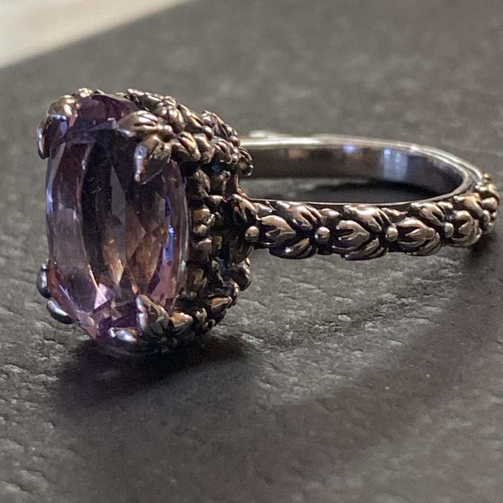 Stephen Dweck Sterling Silver Floral Accents Amethyst Ring - Picture 3 of 11